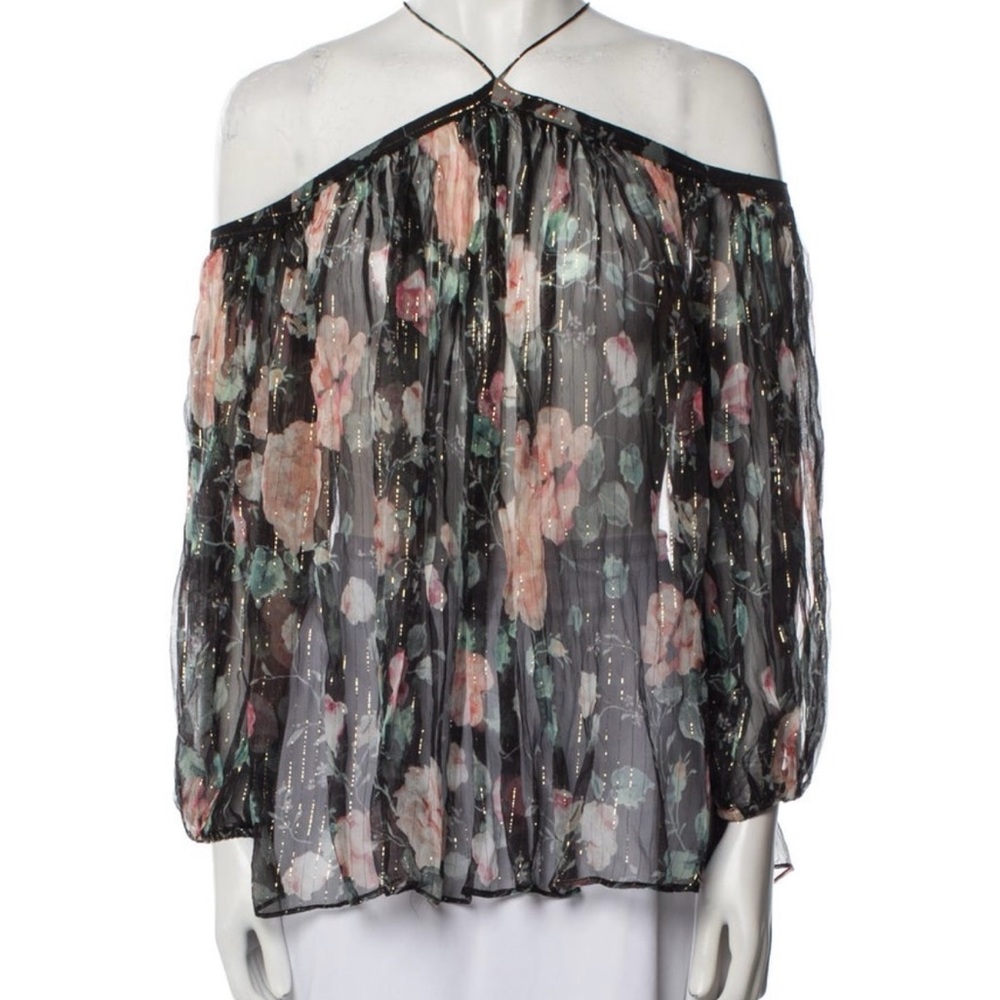 Zimmerman silk floral off the shoulder blouse.